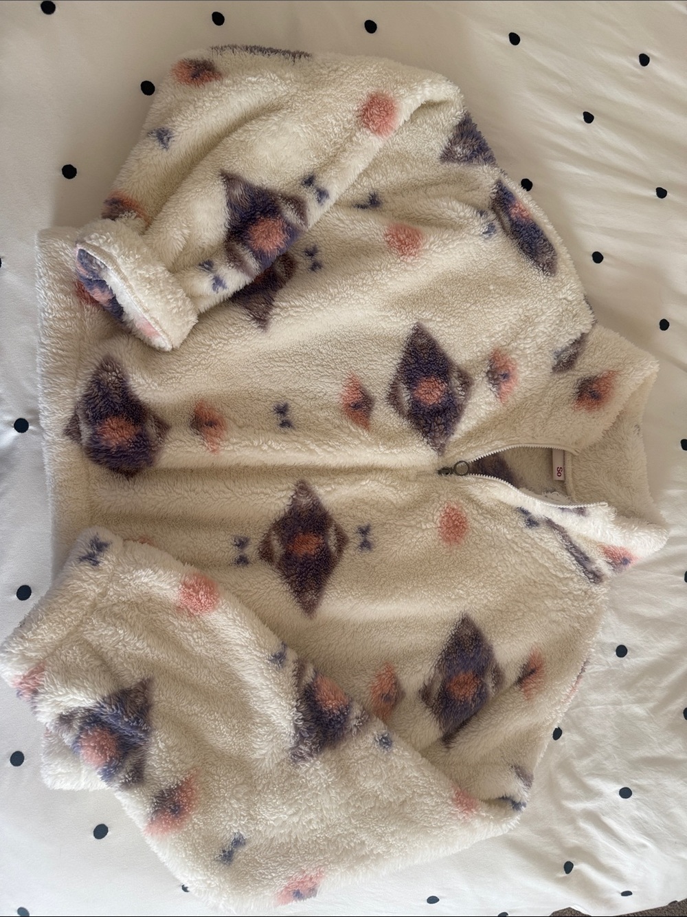 SO Cream Plush Jacket with Blue and Peach Accents